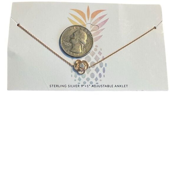 Sterling Silver gold plated Flower Anklet 9”+1” adjustable Anklet - Picture 3 of 3